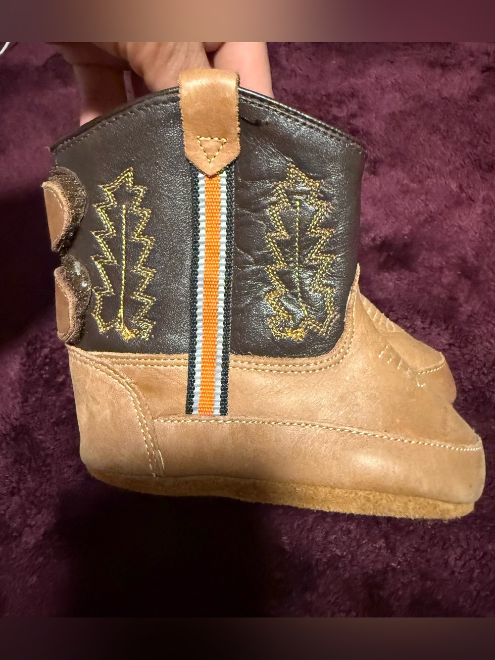 Old West Baby Brown and Tan Cowboy Boots with Orange Accent